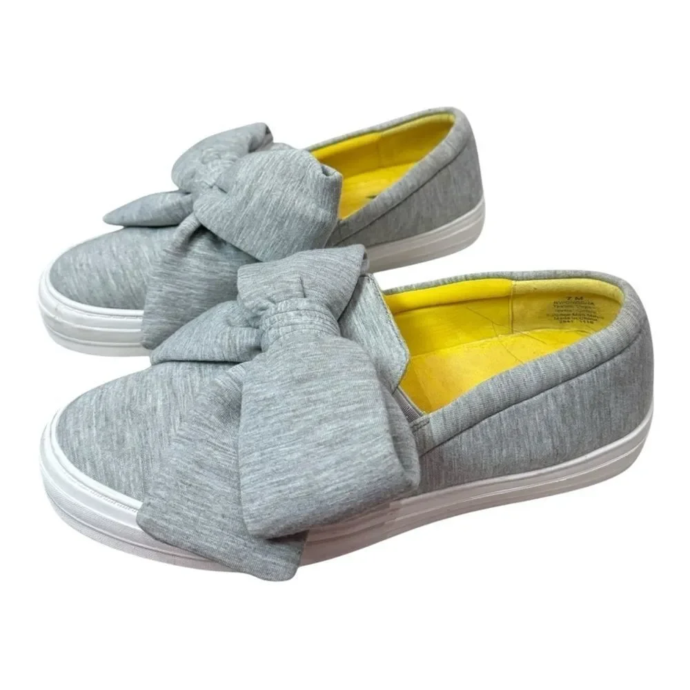 Nine West's Onosha Women's Gray Knit Bow Sliip-on Platform Sneakers 7